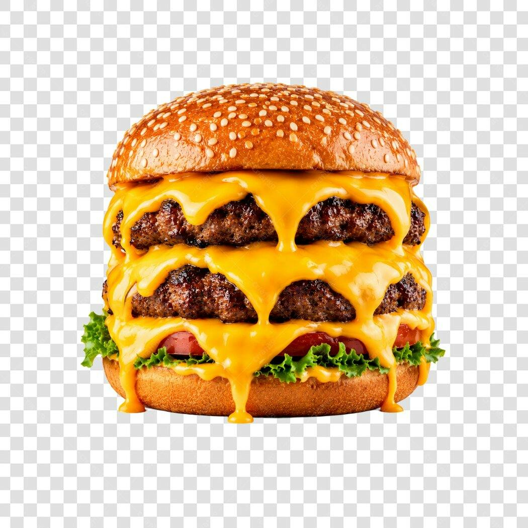 Foto Recortada Hambúrguer Triplo Queijo Cheddar PNG Fundo Transparente