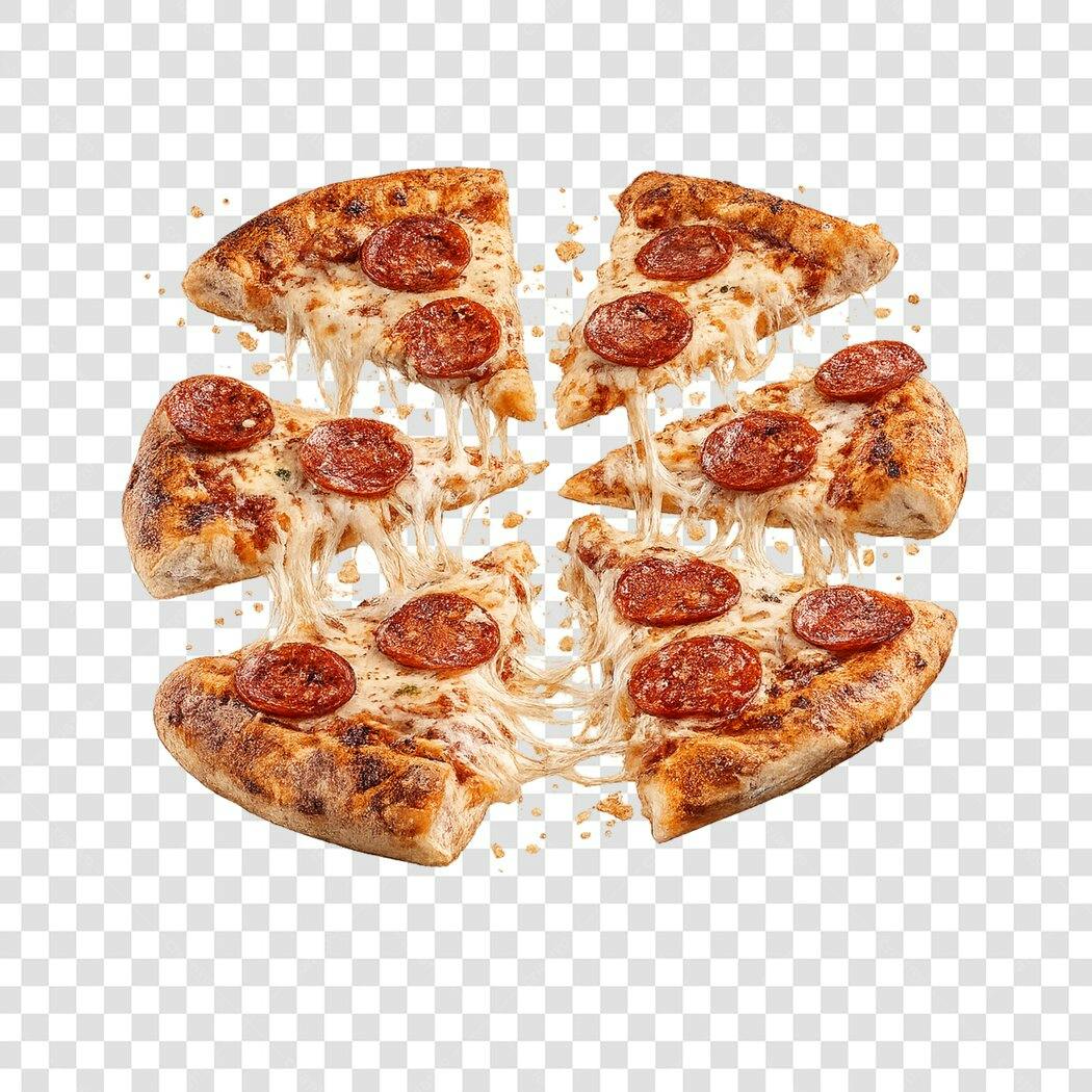 Foto Recortada Pizza Calabresa Queijo Derretido PNG Fundo Transparente