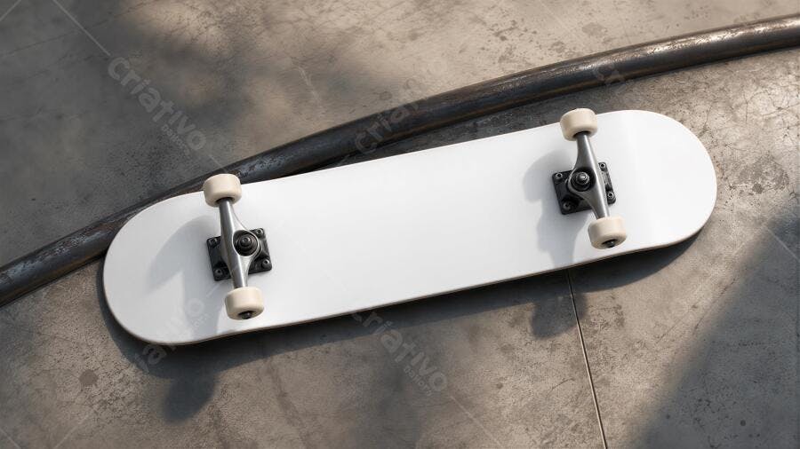 Foto Skate Branco Deck Liso Pista Concreto Rail