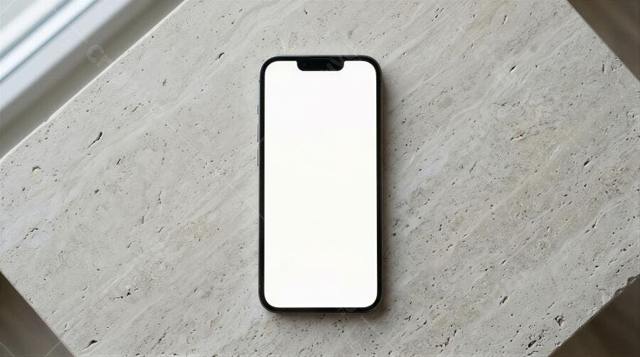 Foto Smartphone Tela Branca Vazia Mockup Mesa Mármore