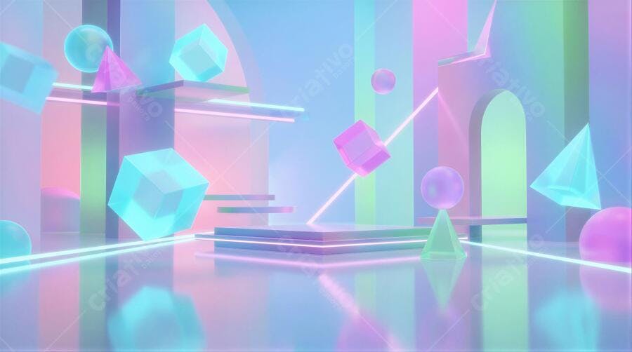 Fundo Abstrato 3D Formas Geométricas Neon Cores Pastel