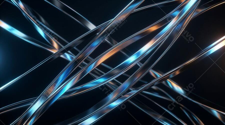 Fundo Abstrato Linhas Metálicas Brilhantes Azuis Laranjas Escuro