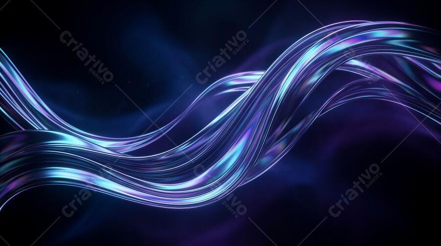 Fundo Abstrato Ondas Holográficas Azuis Roxas Neon Escuro