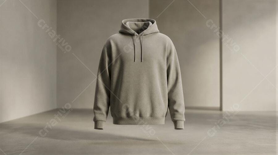 Mockup Moletom Canguru Bege Flutuando Fundo Neutro