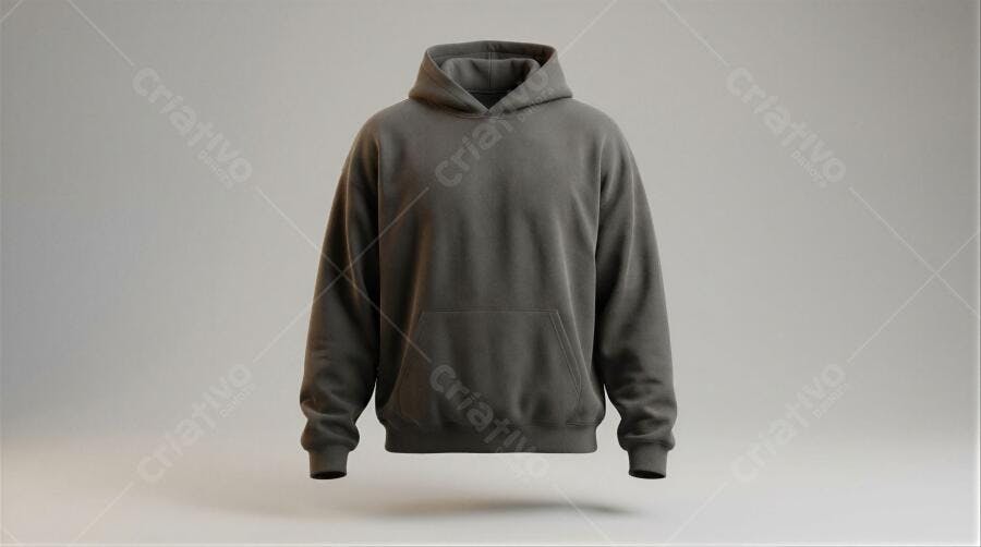 Mockup Moletom Canguru Cinza Flutuando Fundo Neutro