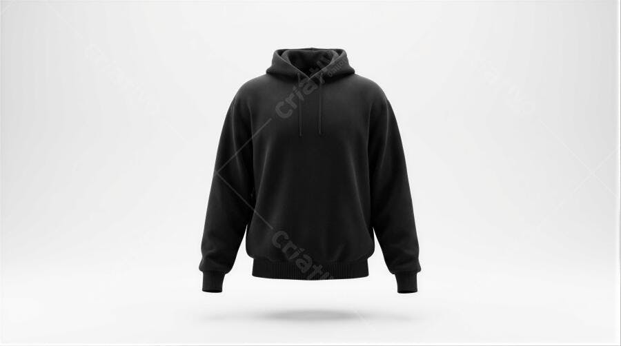 Mockup Moletom Canguru Preto Flutuando Fundo Branco