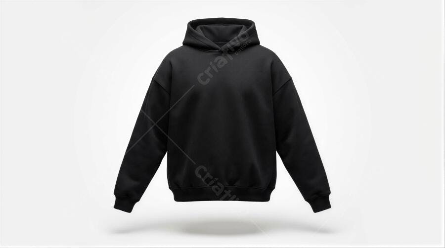Mockup Moletom Canguru Preto Flutuando Fundo Branco