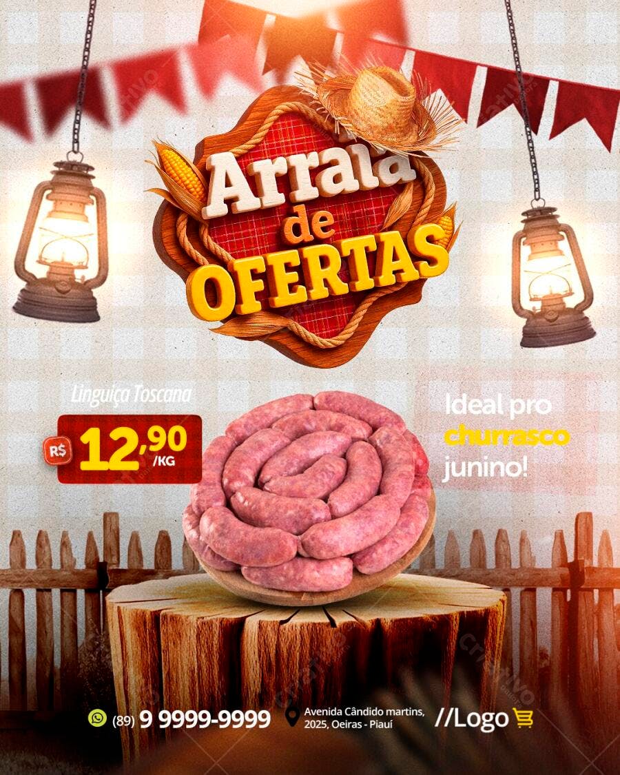 Post Instagram Arraial de Ofertas Açougue PSD Editável