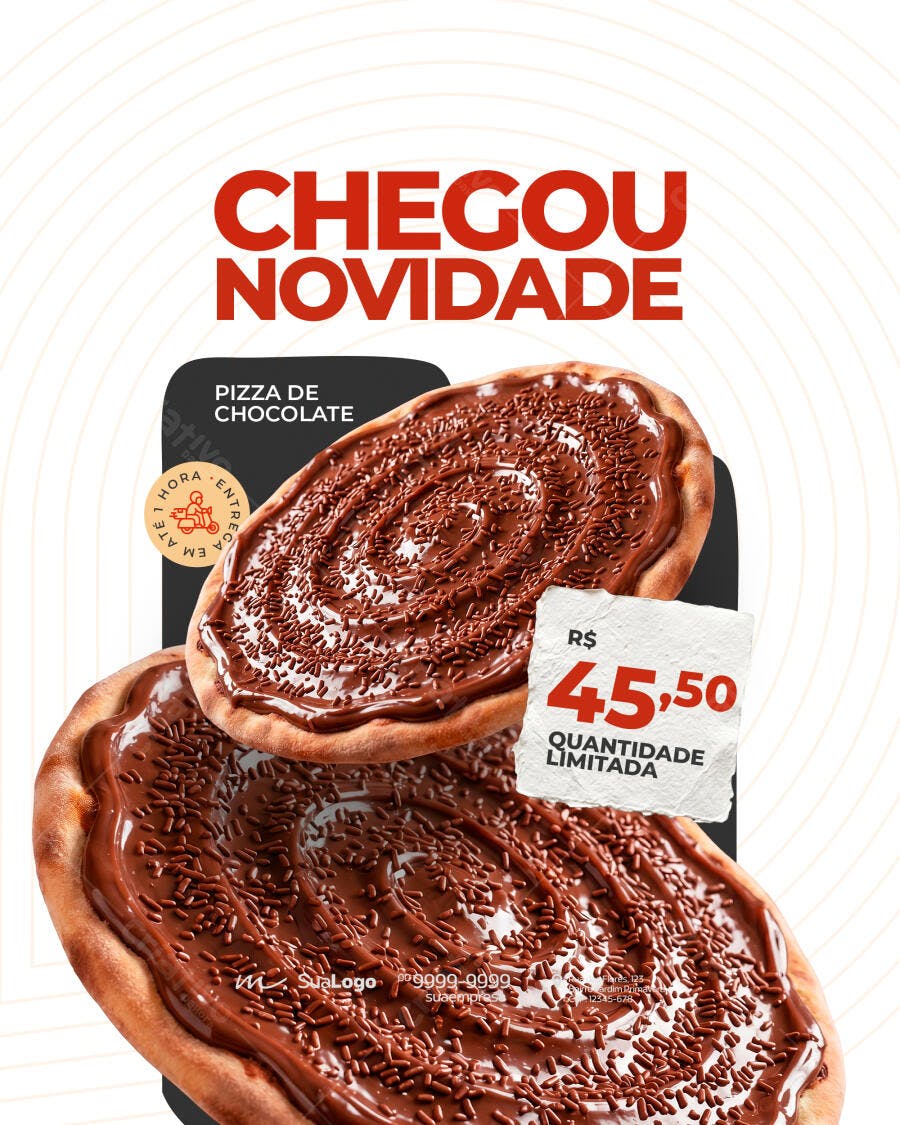 Post Instagram Pizza de Chocolate Pizzaria PSD Editável