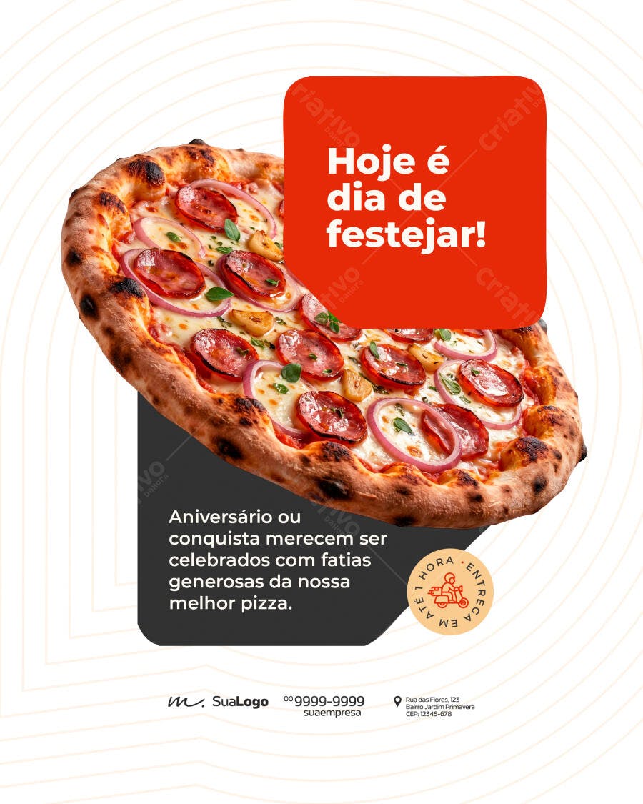 Post Instagram Pizzaria Aniversário Celebração PSD Editável
