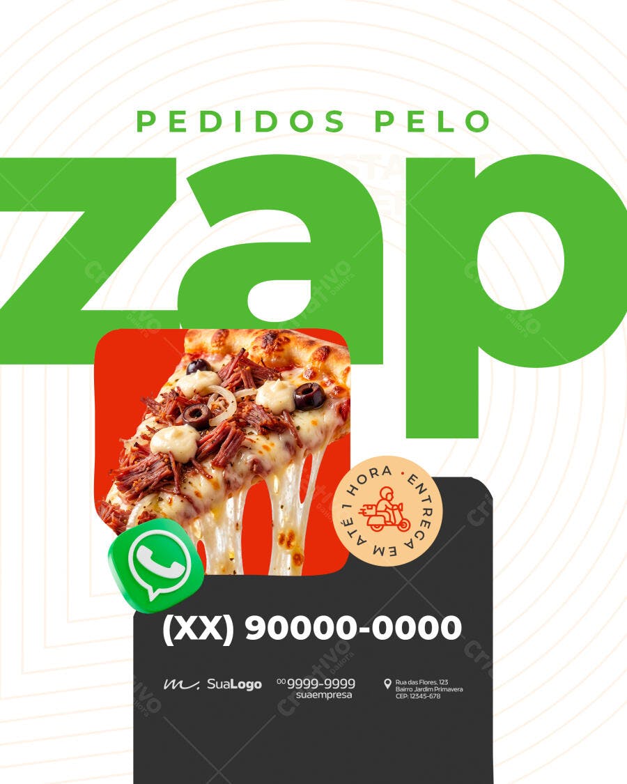 Post Instagram Pizzaria Delivery WhatsApp PSD Editável