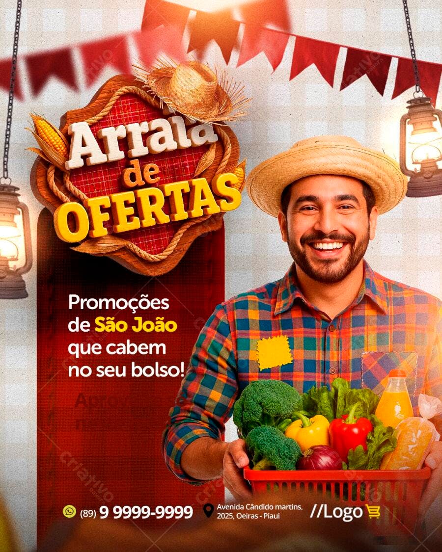 Post Instagram São João Arraial de Ofertas PSD Editável