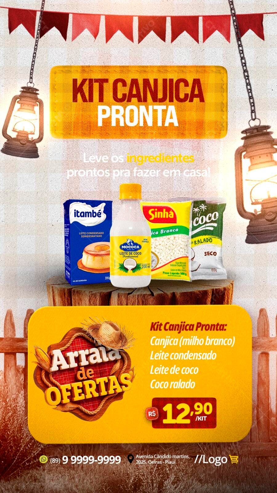 Story Festa Junina Arraial Ofertas Kit Canjica PSD Editável