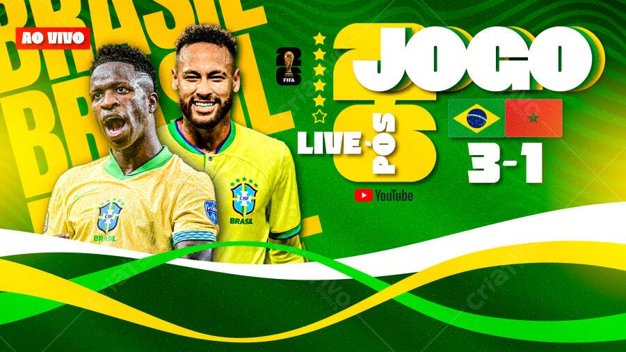 Capa YouTube Jogo Brasil Futebol Copa PSD Editável