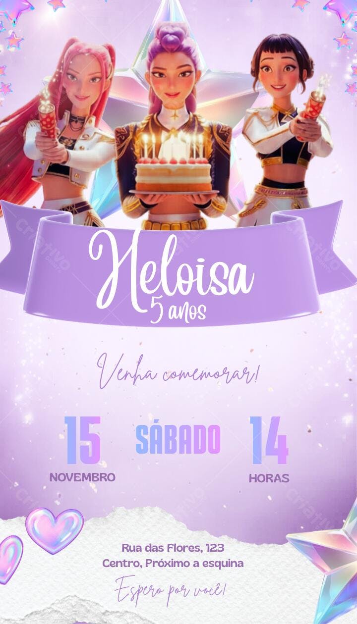 Convite Aniversário Guerreiras do K-Pop