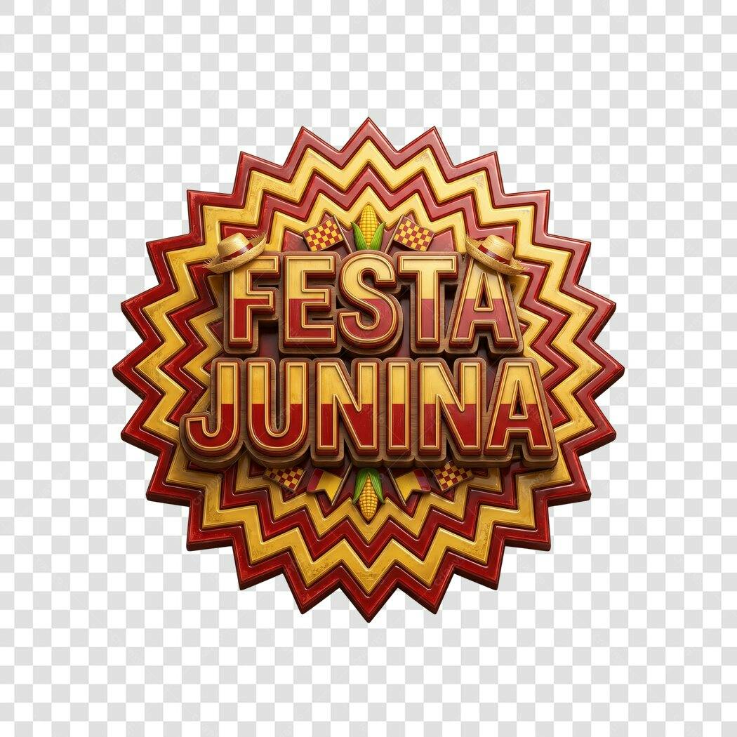 Elemento 3D Festa Junina Junho Chapéu Milho PNG Fundo Transparente