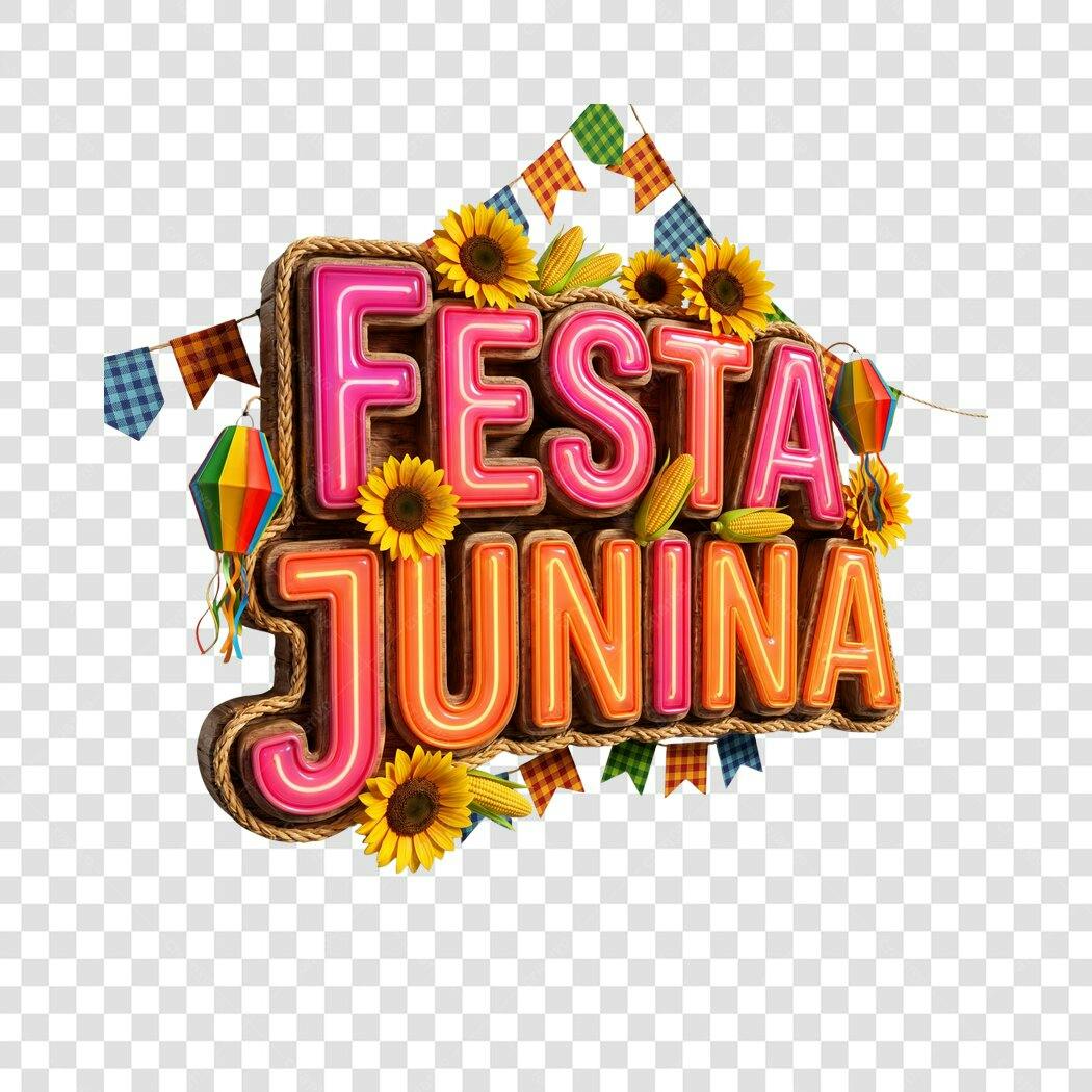 Elemento 3D Festa Junina Junho PNG Fundo Transparente