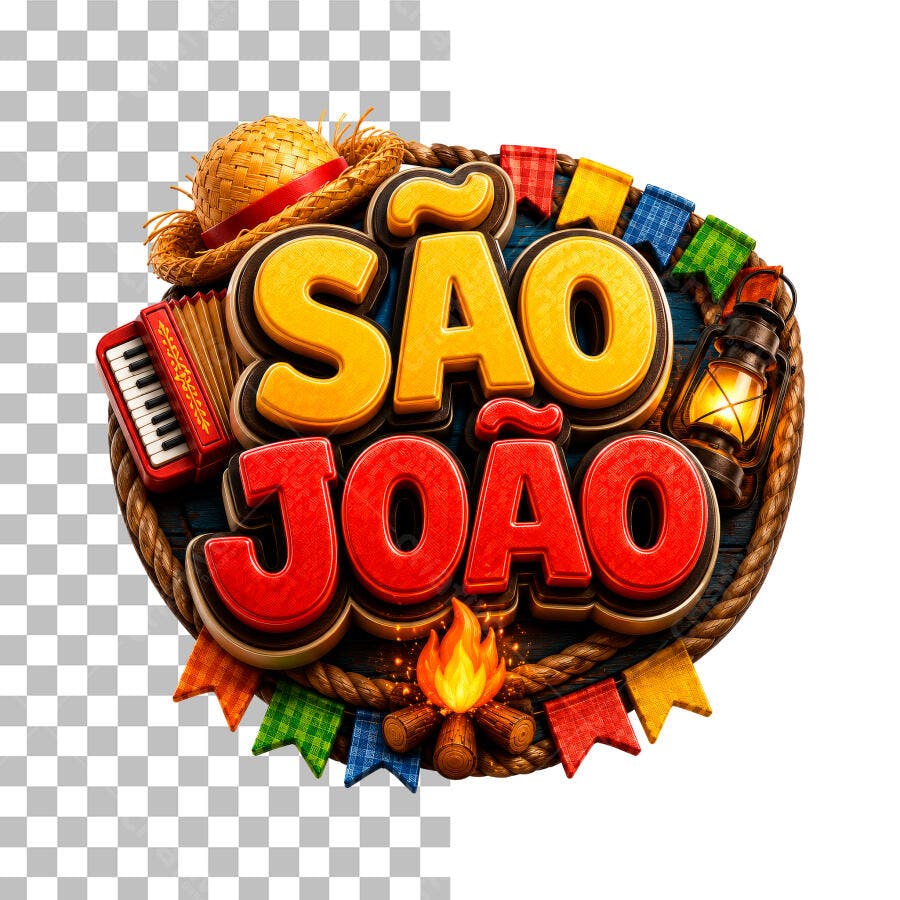 Elemento 3D São João Festa Junina Junho PNG Fundo Transparente