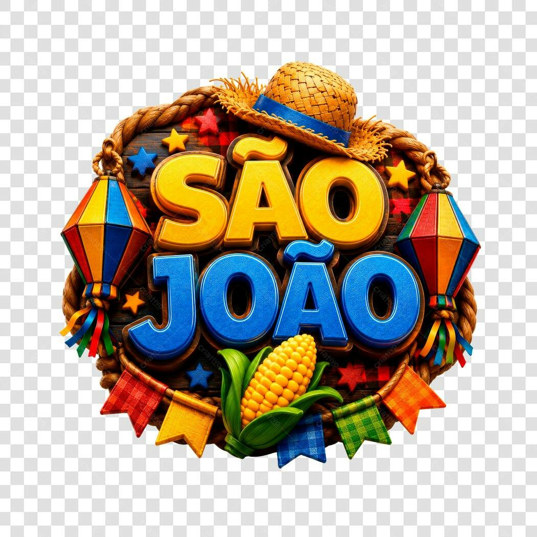 Elemento 3D São João Festa Junina Junho PNG Fundo Transparente