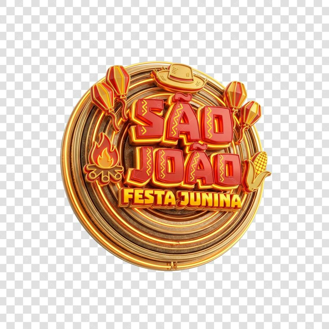 Elemento 3D São João Festa Junina Junho PNG Fundo Transparente
