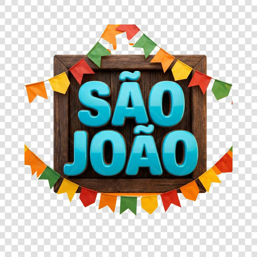 Elemento 3D São João Junho Placa Madeira PNG Fundo Transparente