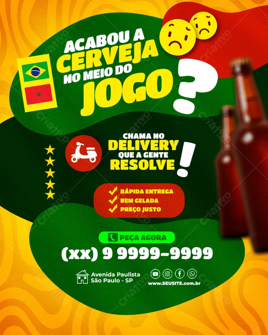 Flyer Delivery Cerveja Jogo Futebol PSD Editável