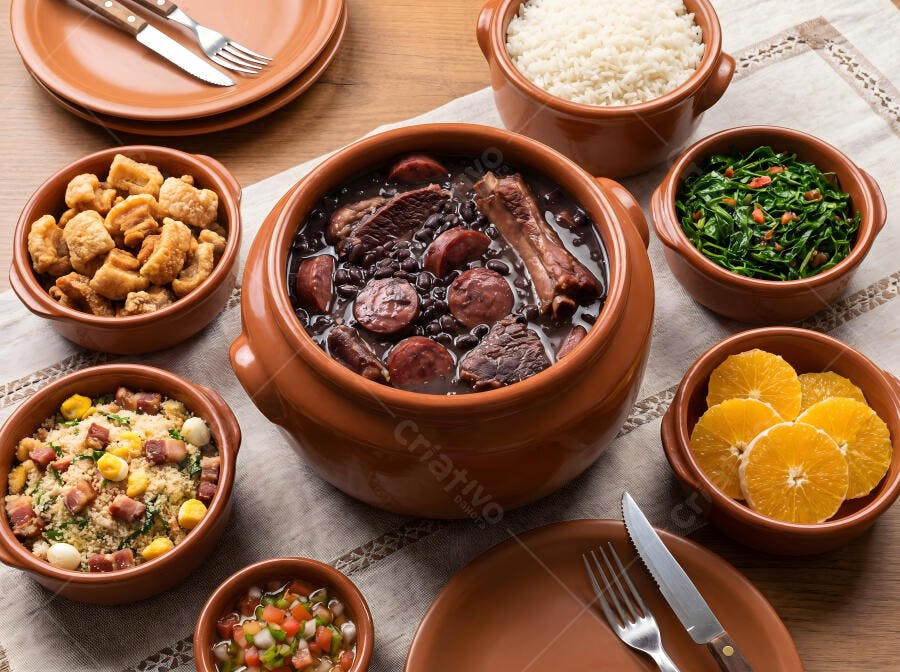 Foto Feijoada Completa com Acompanhamentos Tradicionais Vista Superior