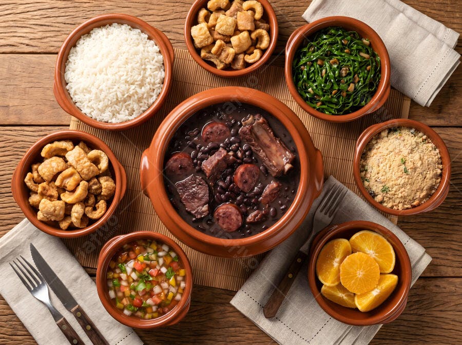 Foto Feijoada Completa com Acompanhamentos Vista Superior
