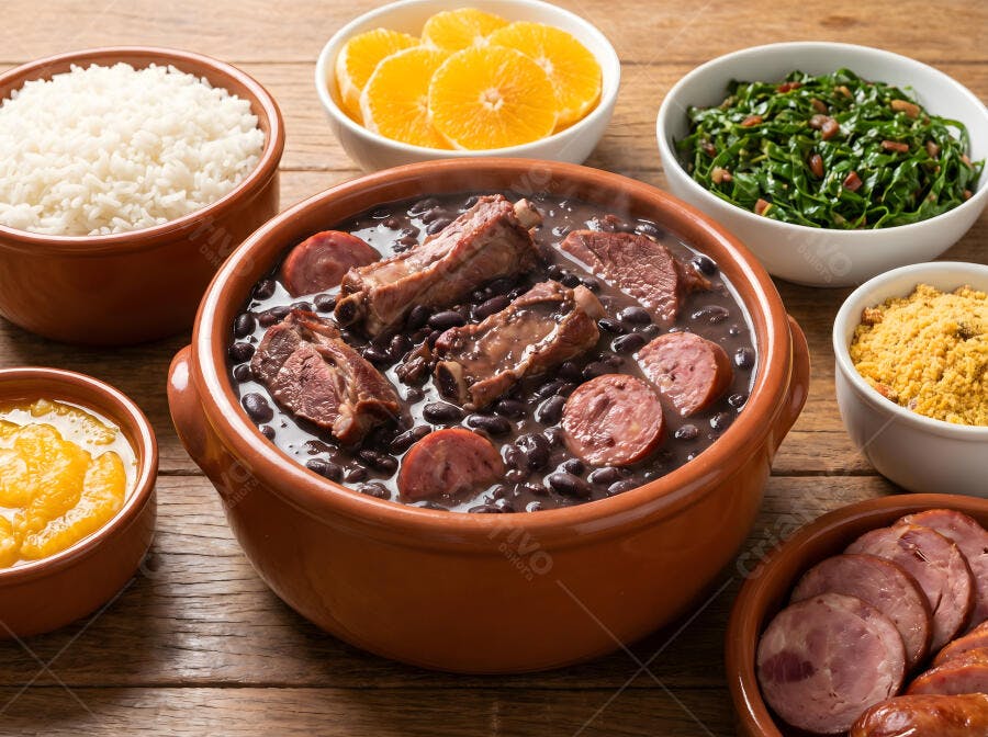 Foto Feijoada Completa Prato Típico Brasileiro Mesa de Madeira