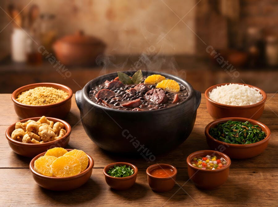 Foto Feijoada Completa Prato Típico Brasileiro Mesa Rústica
