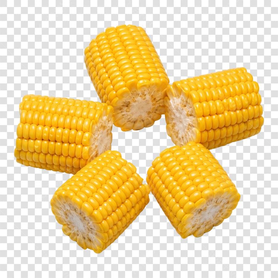 Foto Recortada Espigas de Milho Cozido Amarelo PNG Fundo Transparente