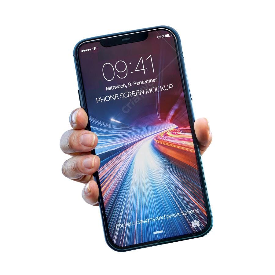 Mockup Celular Mãos Segurando Tela Frontal Editável