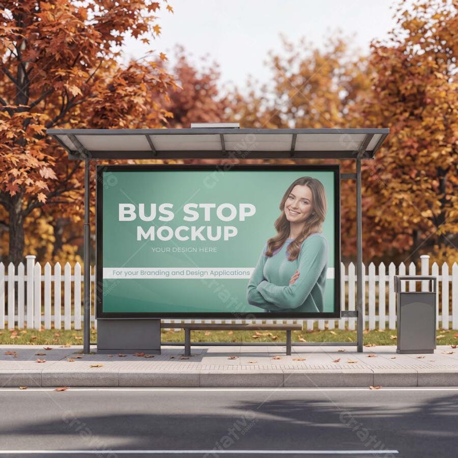 Mockup Outdoor Ponto de Ônibus Outono Editável