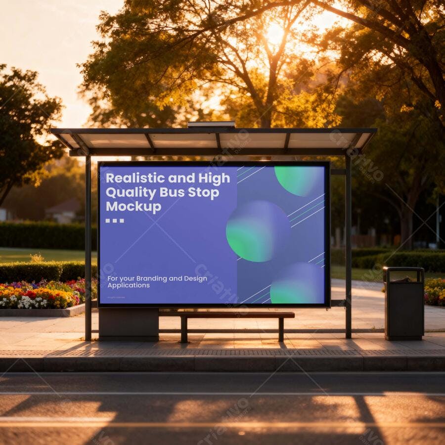 Mockup Outdoor Ponto de Ônibus Painel Publicitário Editável