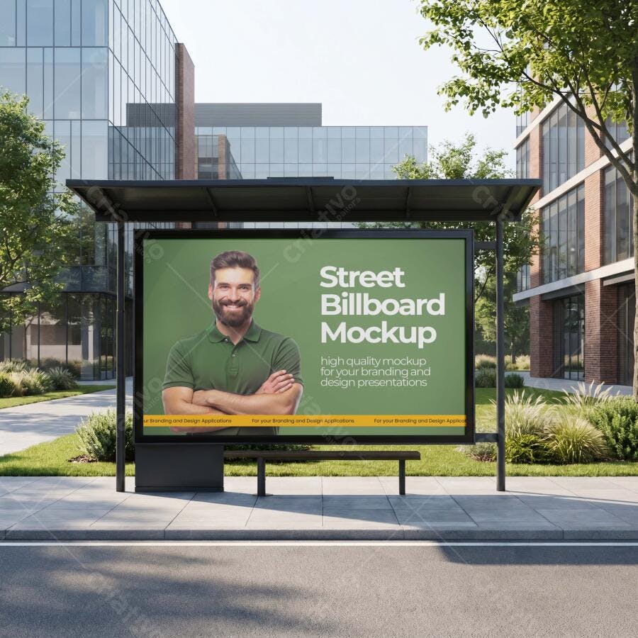 Mockup Outdoor Ponto de Ônibus Rua Cidade Editável