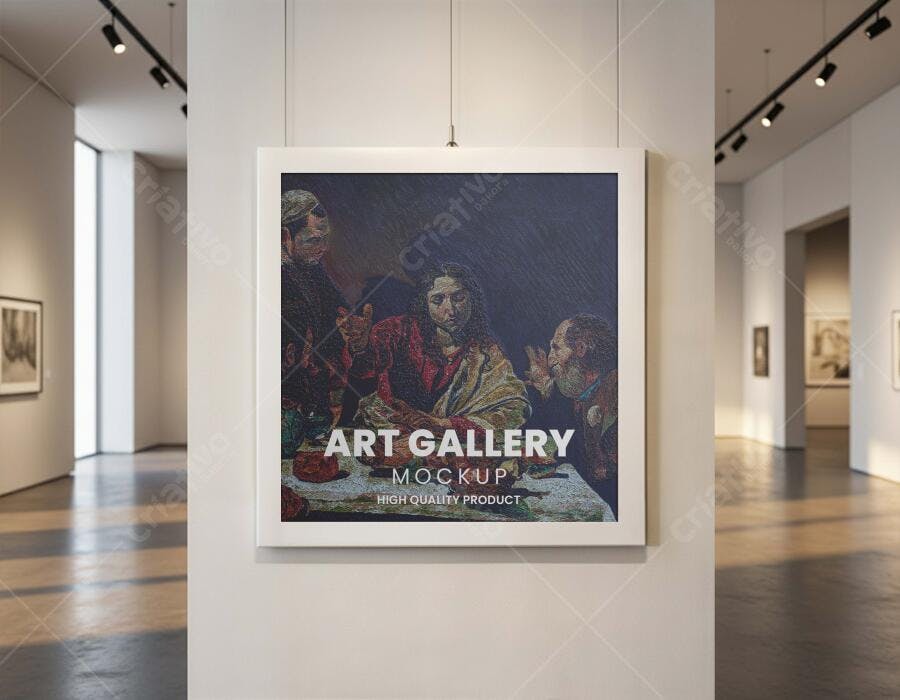Mockup Quadro Galeria de Arte Parede Branca Editável