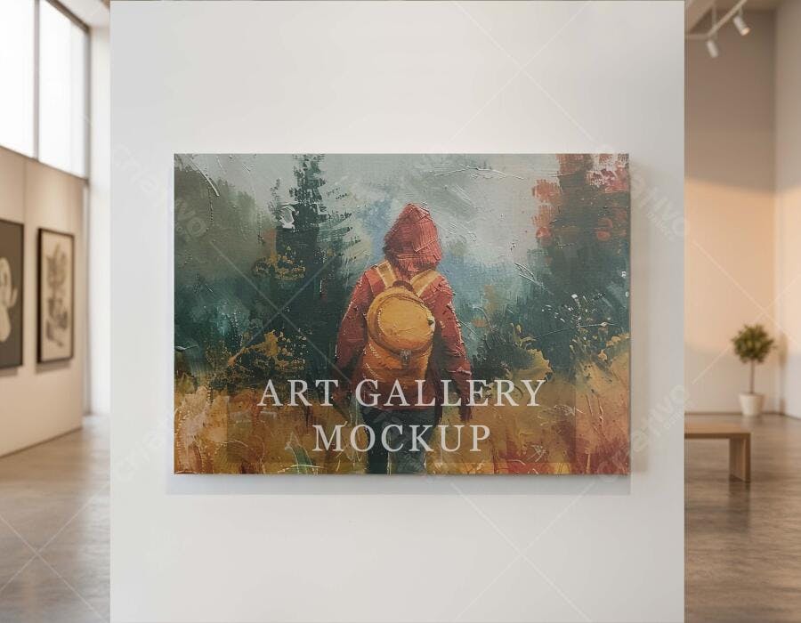 Mockup Quadro Tela Galeria de Arte Fundo Branco Editável