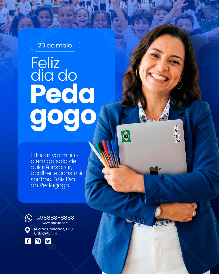 Post Dia do Pedagogo 20 de Maio Educação PSD Editável
