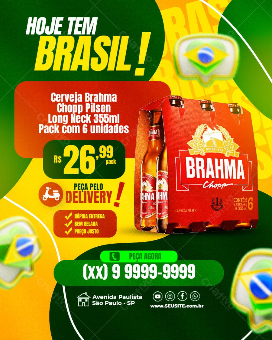Post Instagram Brasil Cerveja Delivery PSD Editável