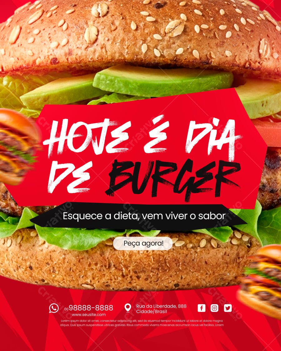 Post Instagram Dia do Burger Hamburgueria PSD Editável