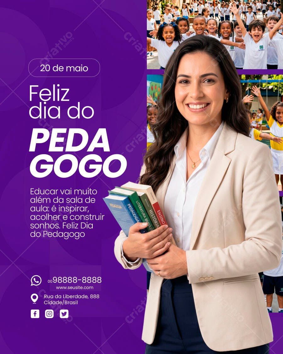 Post Instagram Dia do Pedagogo 20 de Maio PSD Editável