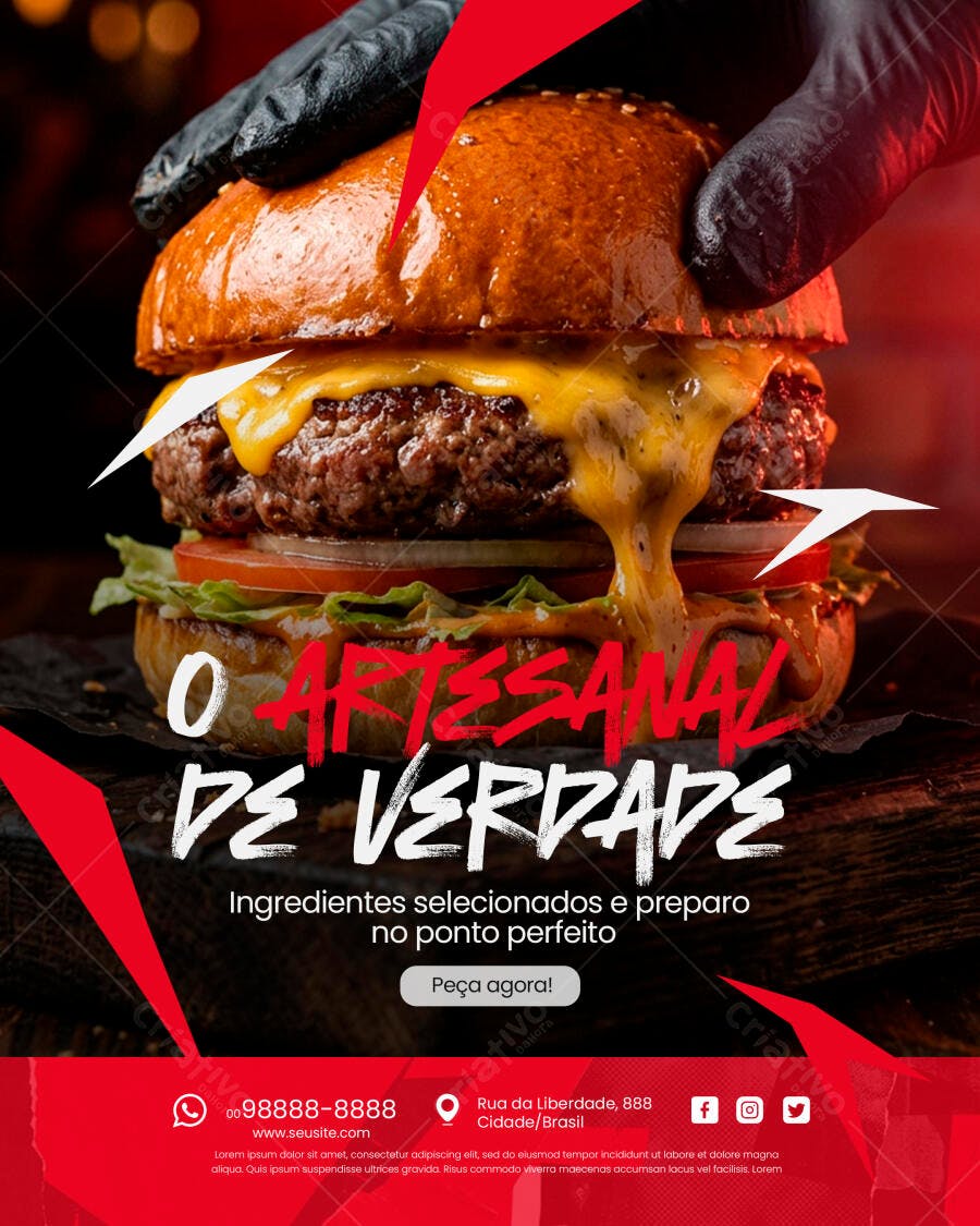 Post Instagram Hamburgueria Artesanal PSD Editável