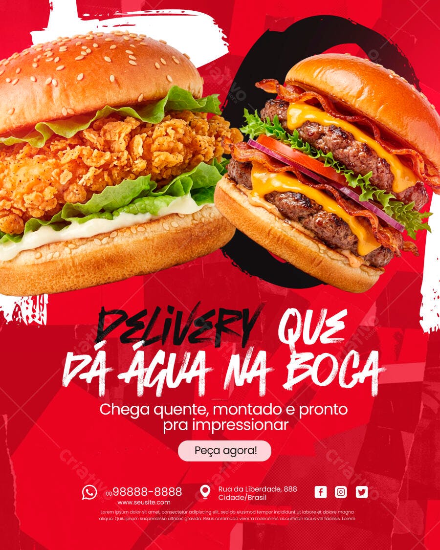 Post Instagram Hamburgueria Delivery Promoção PSD Editável
