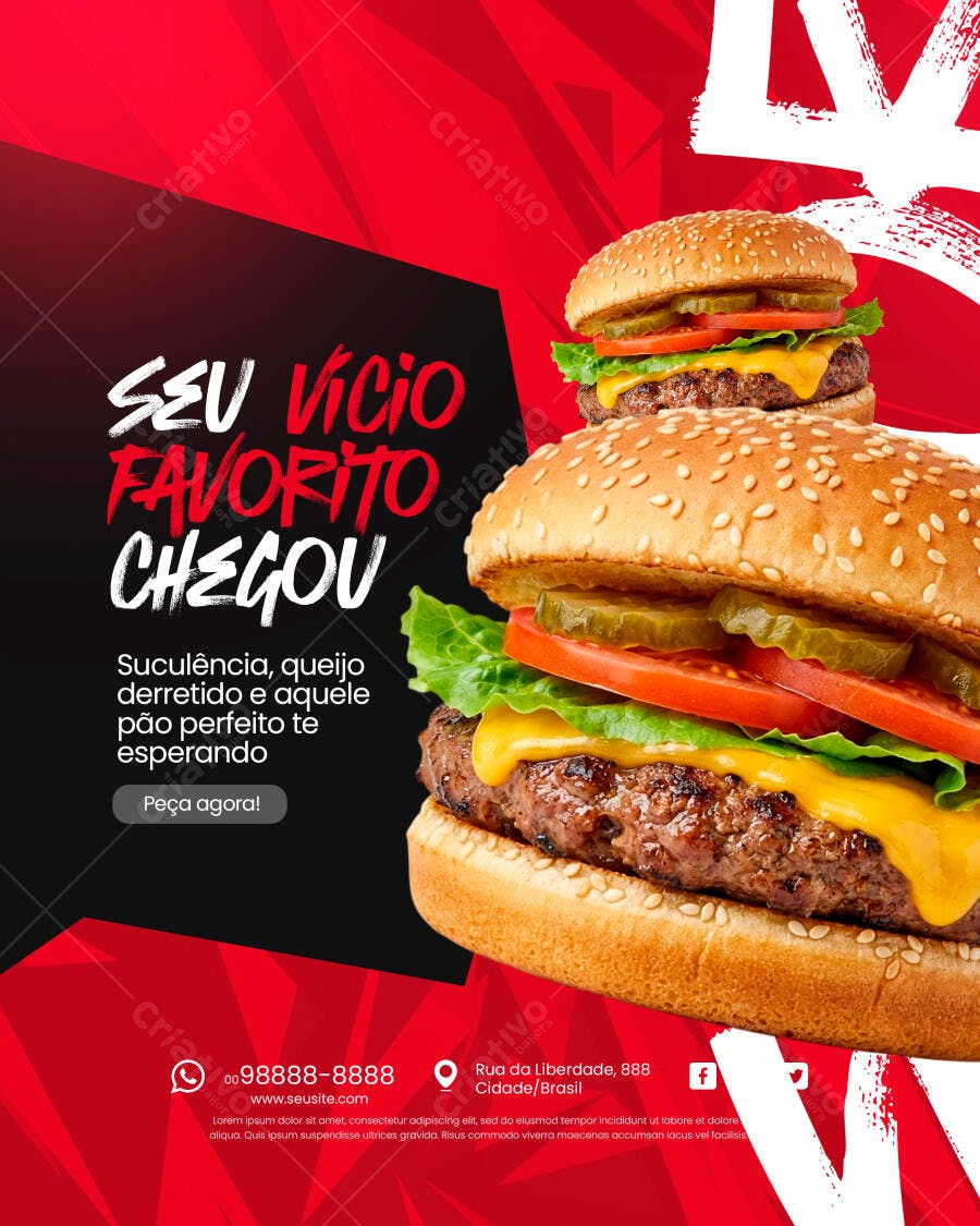 Post Instagram Hamburgueria Lanchonete PSD Editável