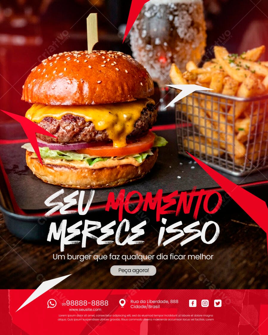 Post Instagram Hamburgueria Lanchonete PSD Editável