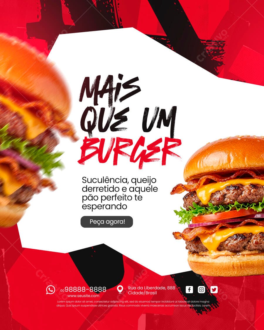 Post Instagram Hamburgueria Promoção PSD Editável