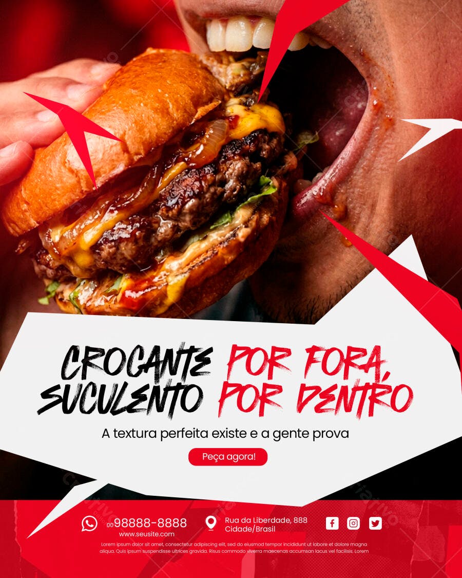 Post Instagram Hamburgueria Promoção PSD Editável