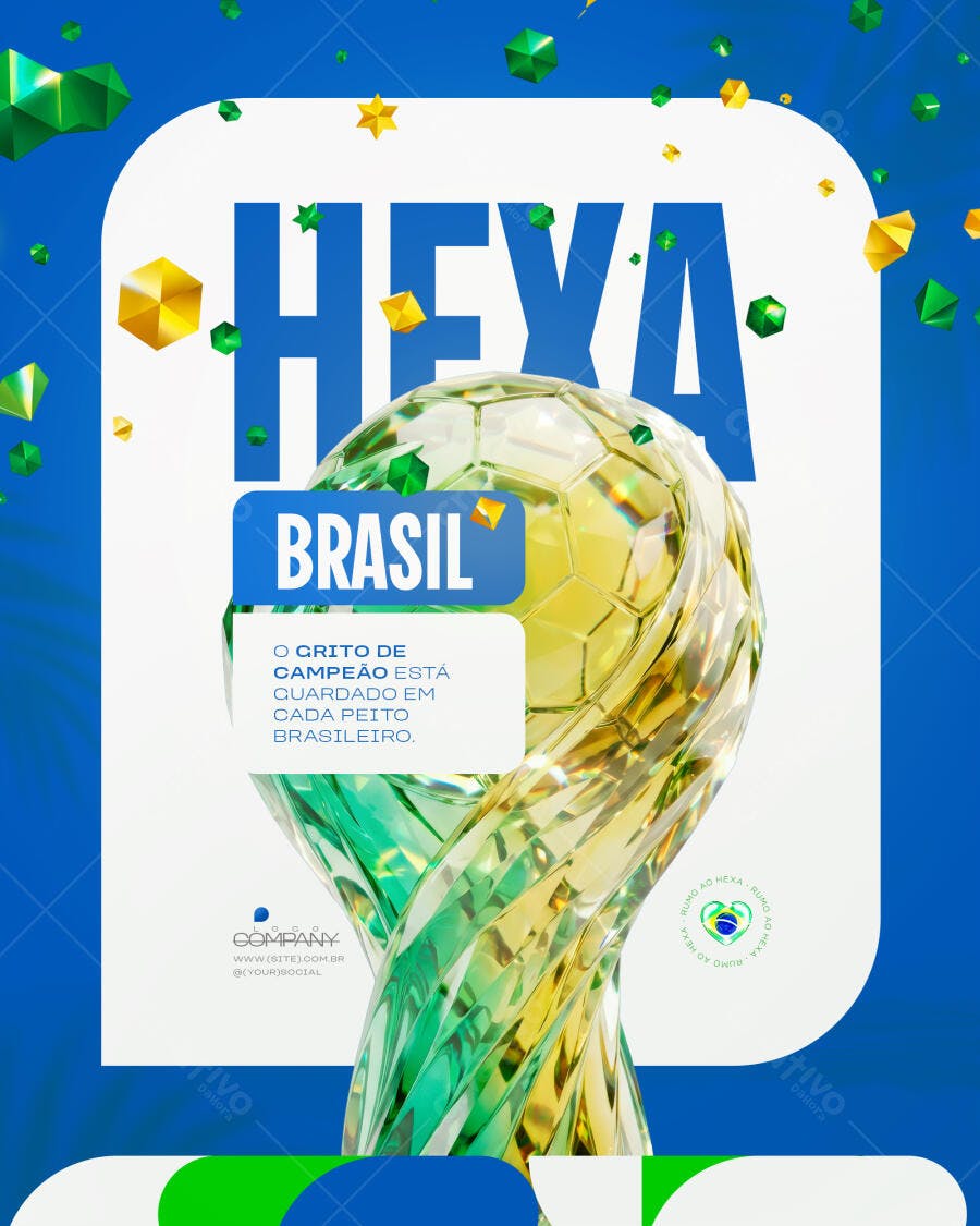 Post Instagram Hexa Brasil Copa do Mundo PSD Editável