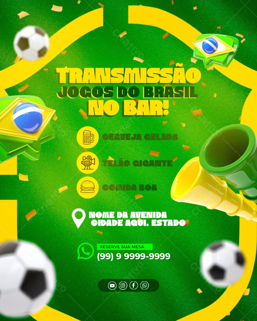 Post Instagram Jogos do Brasil Bar PSD Editável
