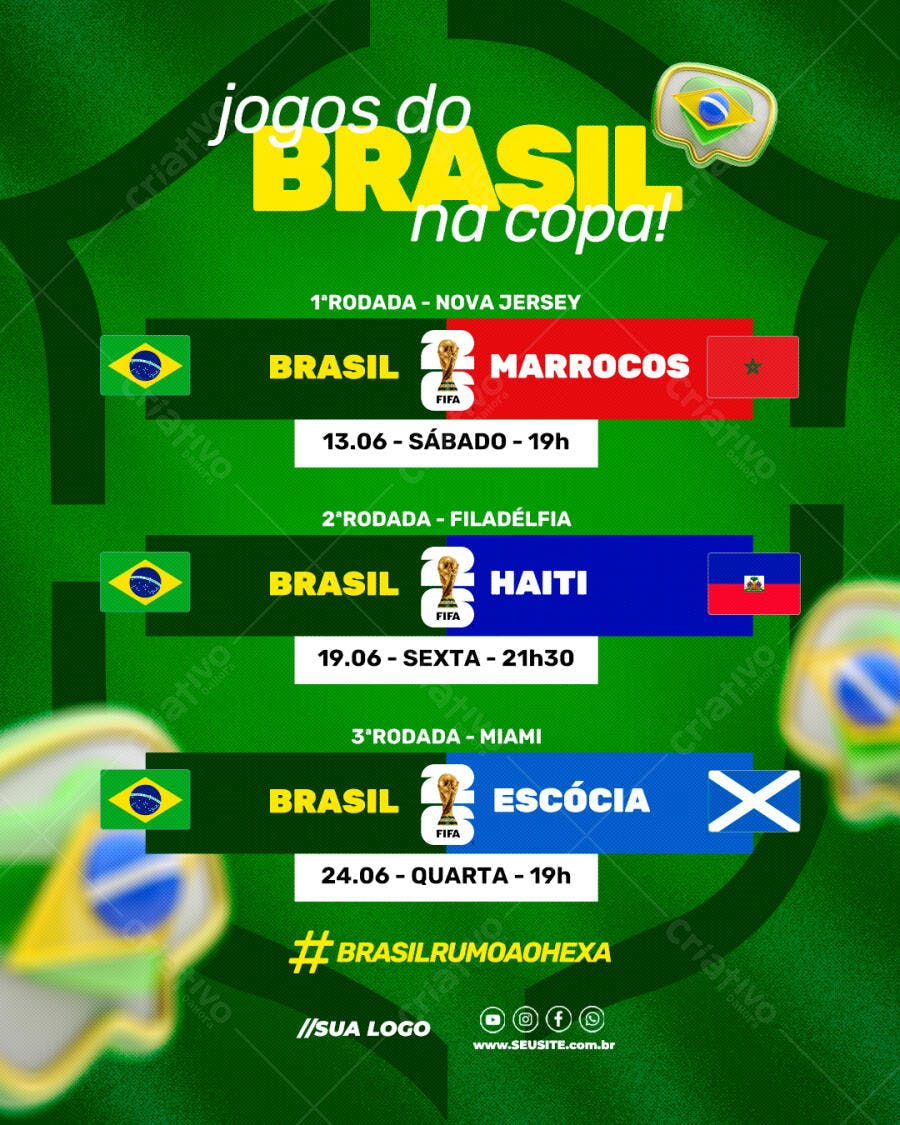 Post Instagram Jogos do Brasil Copa PSD Editável